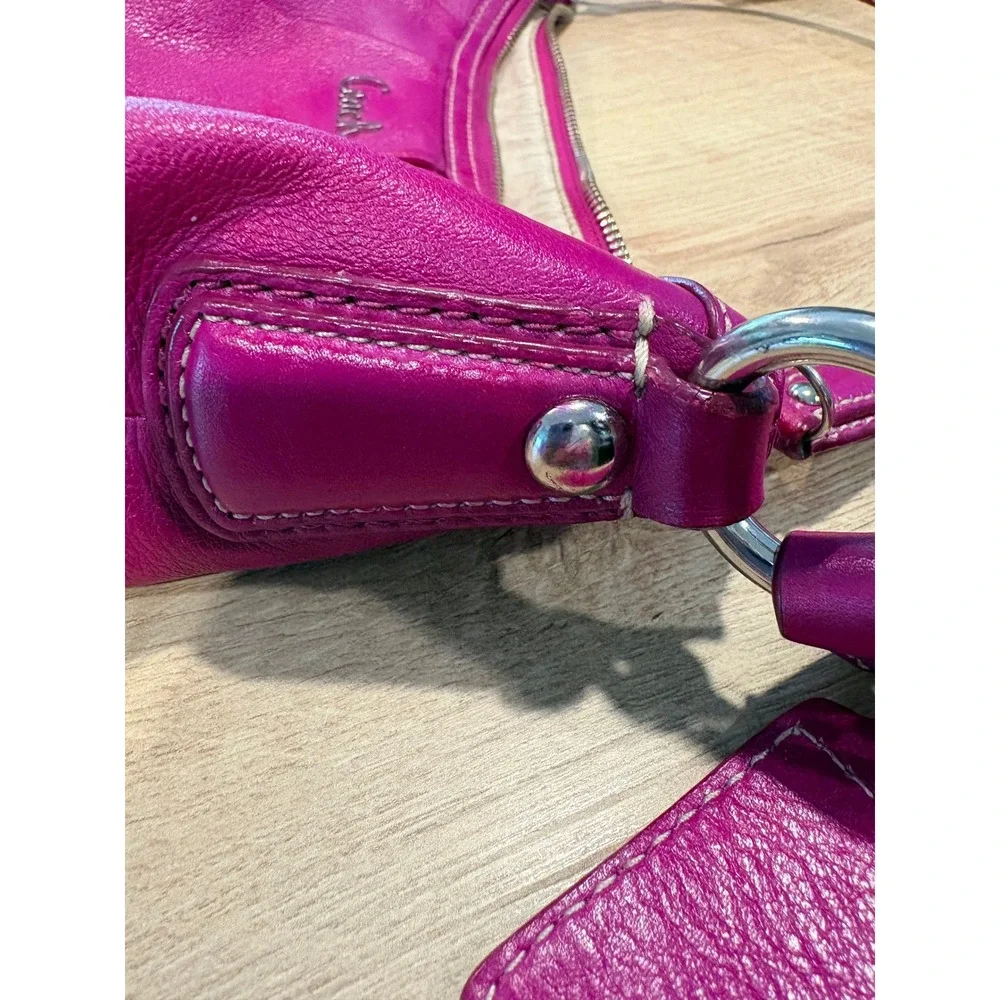 Coach Magenta Pink Leather Hobo Shoulder Bag Silver Hardware 27741
